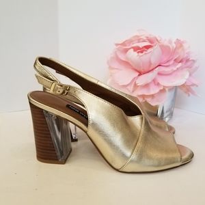 Nine West gold block heel sandals New